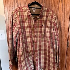 Carhartt Men's Beige and Red Plaid Shirt